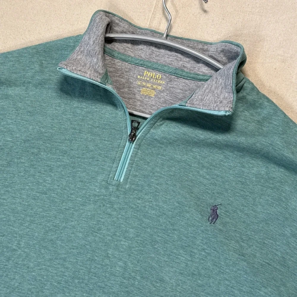 Ralph Lauren Polo 1/4 Zip Heather Green Blue Aqua Pullover Sweater Sz XL
